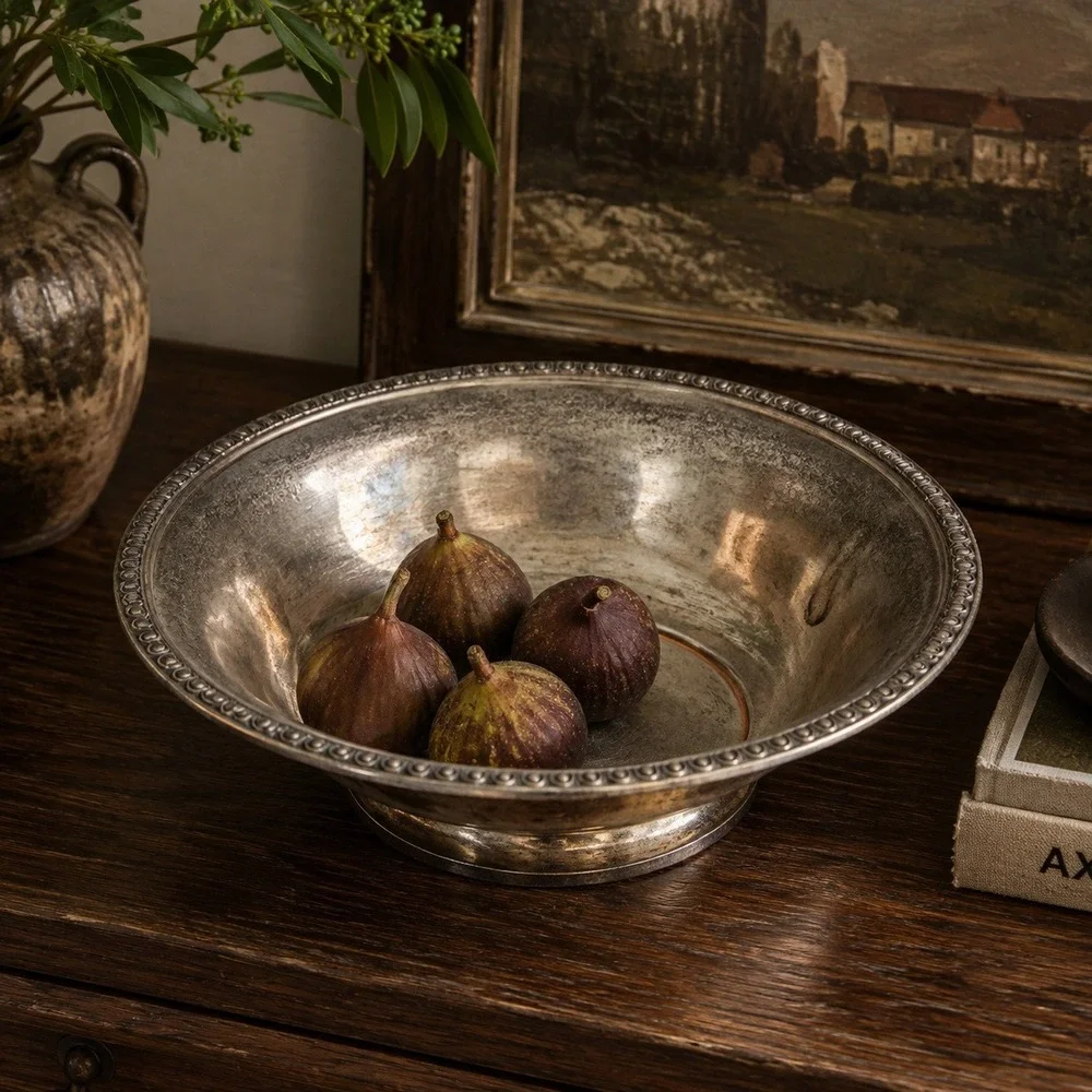 Ellmore Silverware Vintage Silverplate Over Copper Footed Bowl 9 Inch
